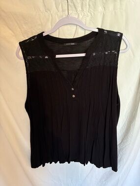 Papermoon Black Sleeveless V-Neck Top with Lace Shoulders